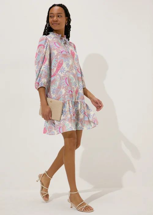 Multicolour Paisley Tie Neck Mini Dress - 8 Image 6