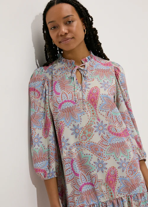 Multicolour Paisley Tie Neck Mini Dress - 8 Image 3