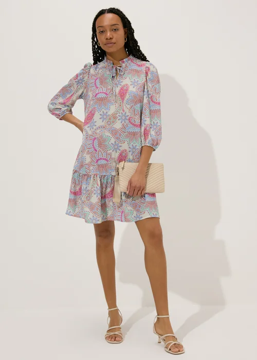 Multicolour Paisley Tie Neck Mini Dress - 8 Image 4