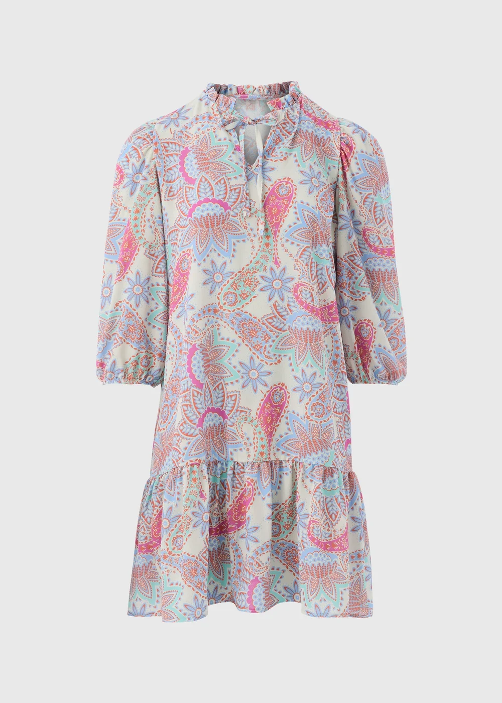 Multicolour Paisley Tie Neck Mini Dress - 8 Image 5