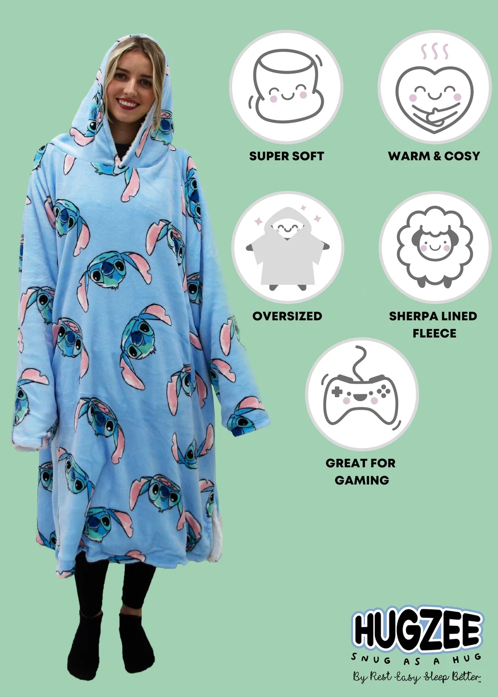 Disney Stitch Hooded Wearable Snuggle Fleece - Small Image 5