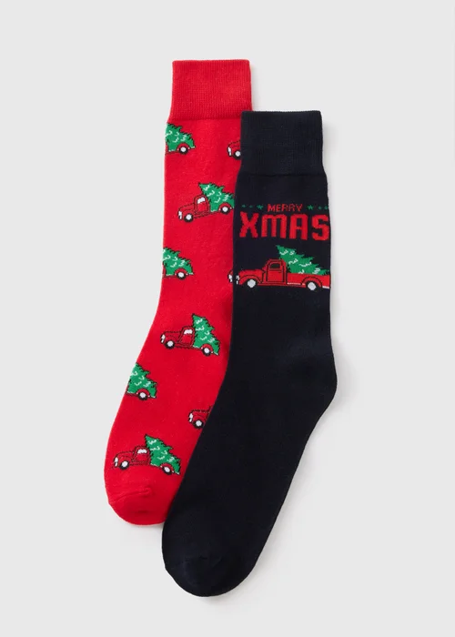 2 Pack Black & Red Christmas Car Socks - Sizes 6 - 8.5 Image 1