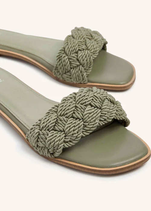 Linzi Olive Khaki Plaited Padded Slider Sandal - 3 Image 4