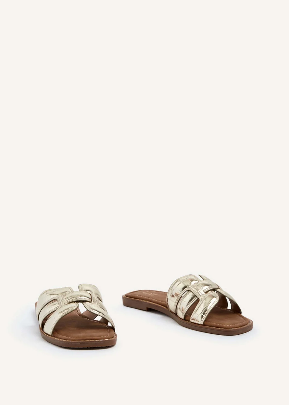 Linzi Maya Gold Faux Croc Patent Linked Slider Sandal - 3 Image 3