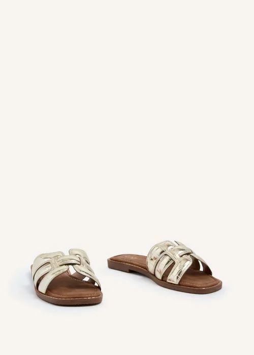 Linzi Maya Gold Faux Croc Patent Linked Slider Sandal - 3 Image 3