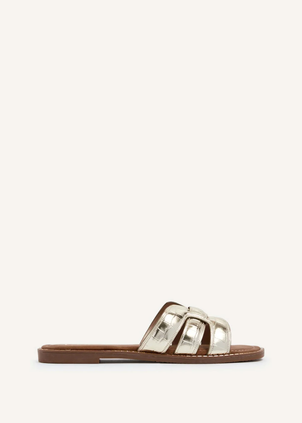 Linzi Maya Gold Faux Croc Patent Linked Slider Sandal - 3 Image 2