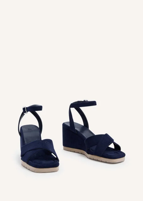 Linzi Imogen Navy Faux Suede Covered Crossover Wedge - 3 Image 3