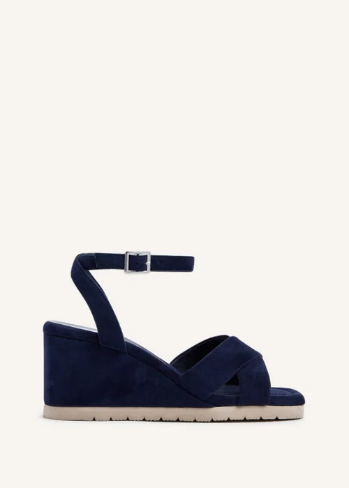 Linzi Imogen Navy Faux Suede Covered Crossover Wedge - 3 Image 2