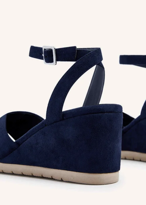 Linzi Imogen Navy Faux Suede Covered Crossover Wedge - 3 Image 4