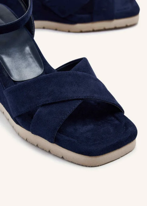 Linzi Imogen Navy Faux Suede Covered Crossover Wedge - 3 Image 5