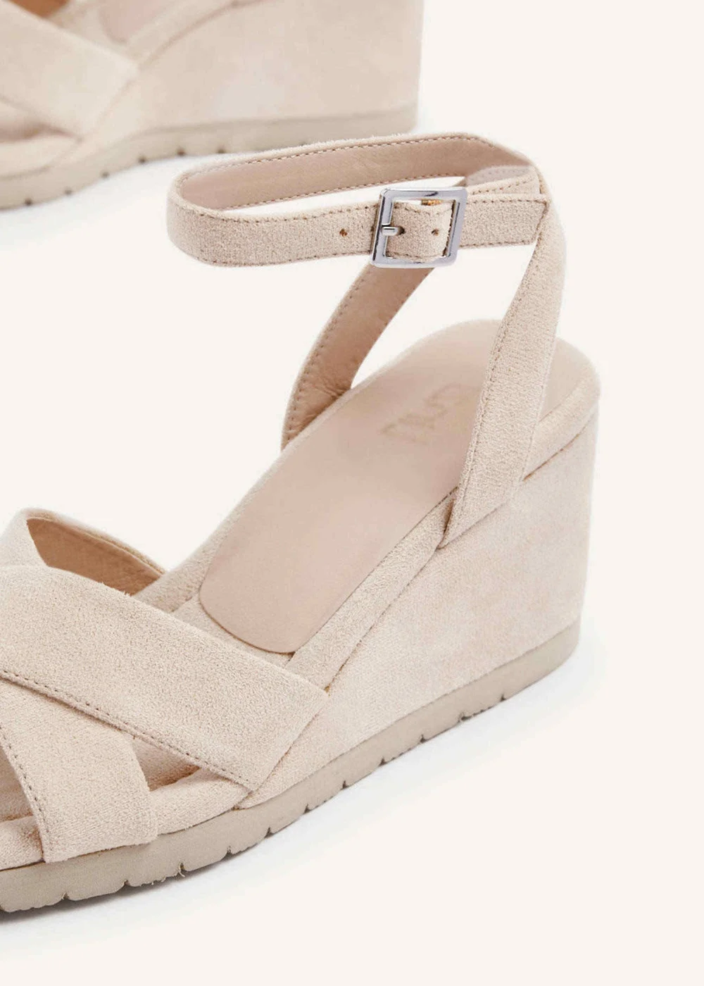 Linzi Imogen Beige Faux Suede Covered Crossover Wedge - 3 Image 5