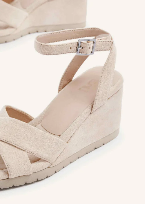 Linzi Imogen Beige Faux Suede Covered Crossover Wedge - 3 Image 5