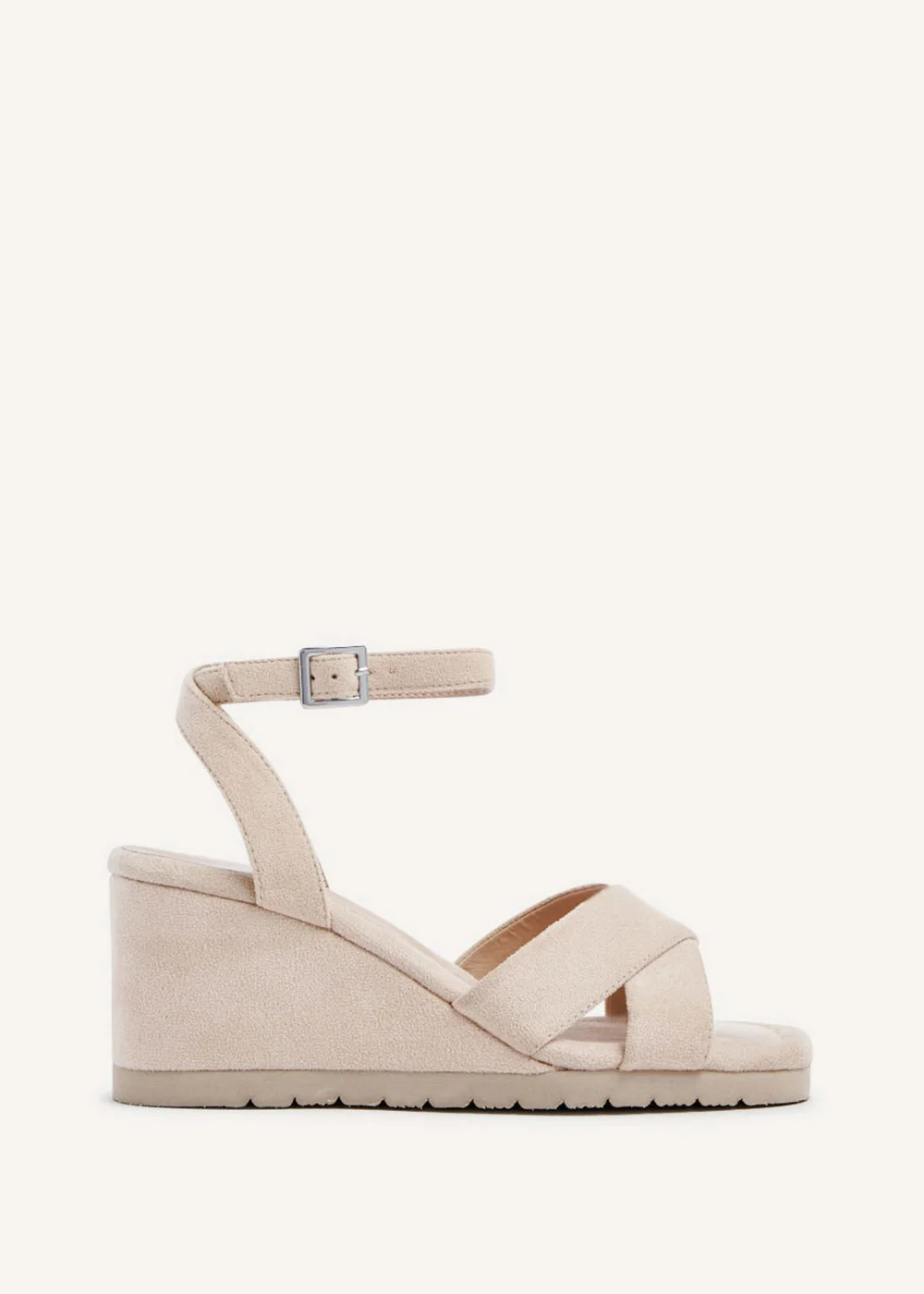 Linzi Imogen Beige Faux Suede Covered Crossover Wedge - 3 Image 2