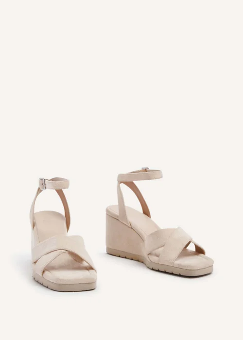 Linzi Imogen Beige Faux Suede Covered Crossover Wedge - 3 Image 3