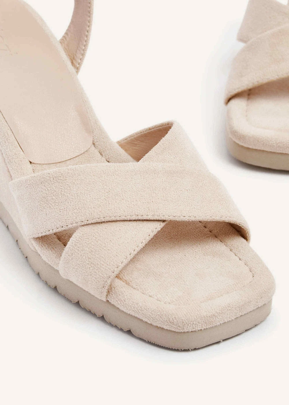 Linzi Imogen Beige Faux Suede Covered Crossover Wedge - 3 Image 4