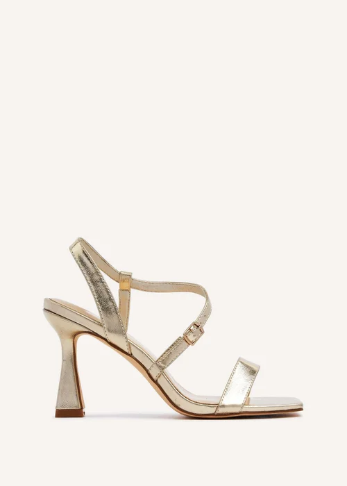 Linzi Klass Gold Faux Leather Front Fastening Open Toe Flared Heel - 3 Image 2