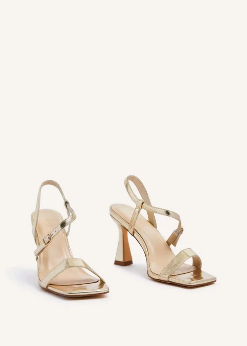 Linzi Klass Gold Faux Leather Front Fastening Open Toe Flared Heel - 3 Image 3