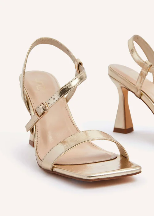 Linzi Klass Gold Faux Leather Front Fastening Open Toe Flared Heel - 3 Image 4