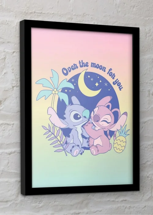 Disney Stitch Rose Pink Over The Moon Framed Poster (45cm x 35cm) - One Size Image 2