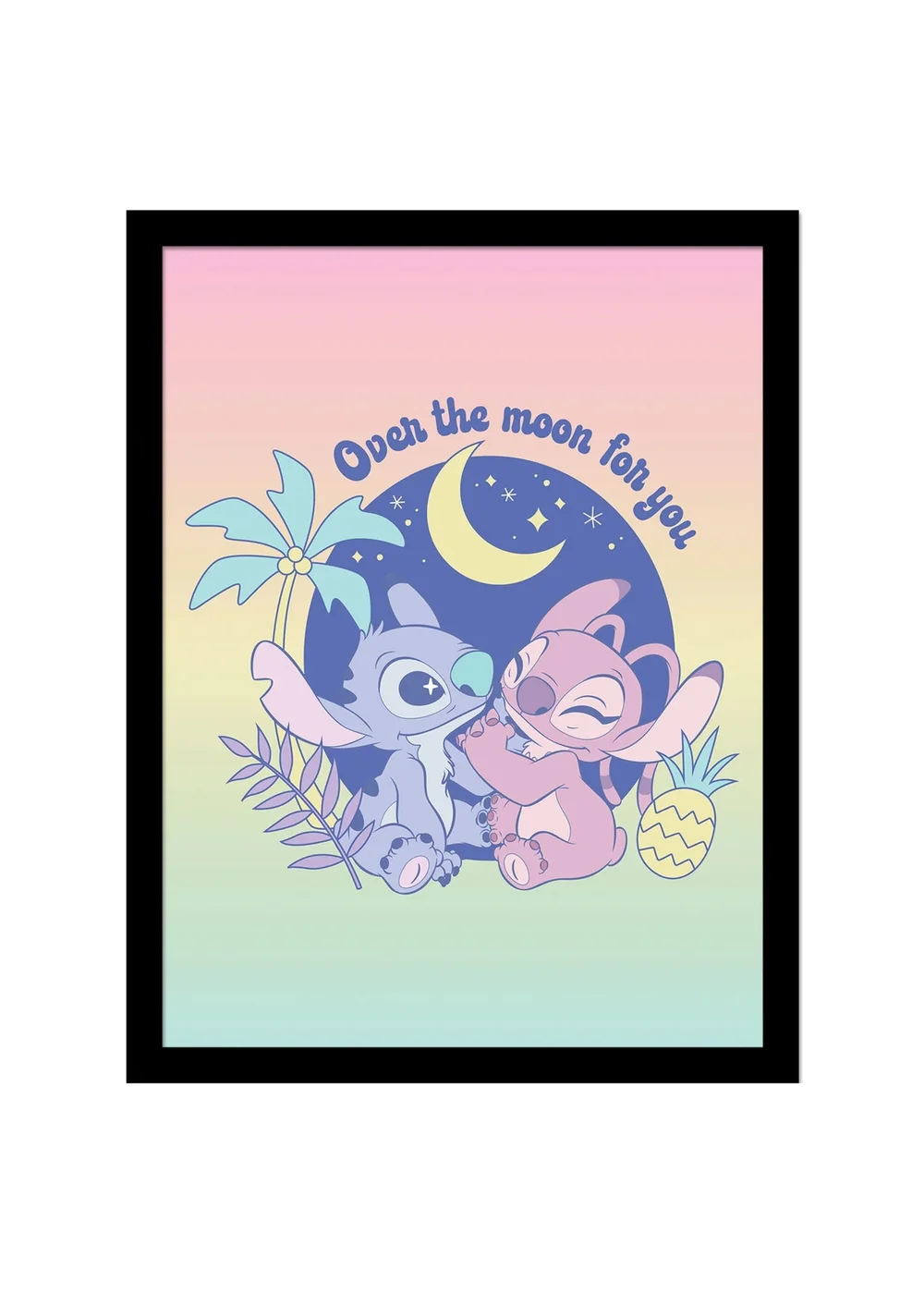 Disney Stitch Rose Pink Over The Moon Framed Poster (45cm x 35cm) - One Size Image 1