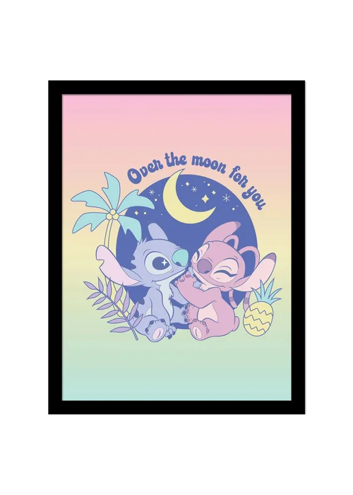 Disney Stitch Rose Pink Over The Moon Framed Poster (45cm x 35cm) - One Size Image 1