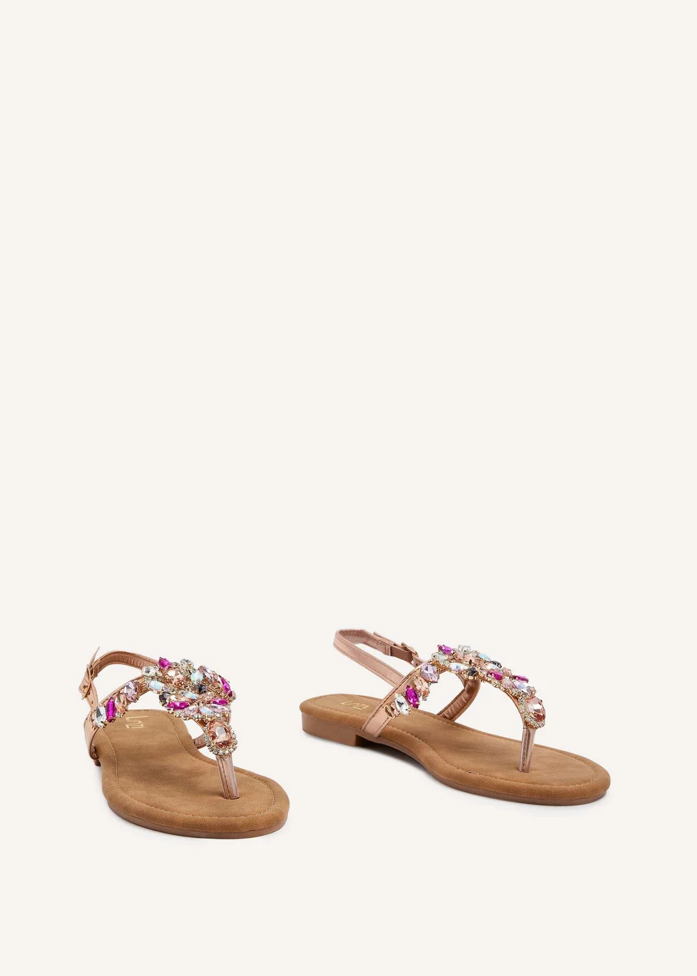 Linzi Viola Rose Gold Flat T Bar Large Diamante Trim Sandal - 3 Image 3
