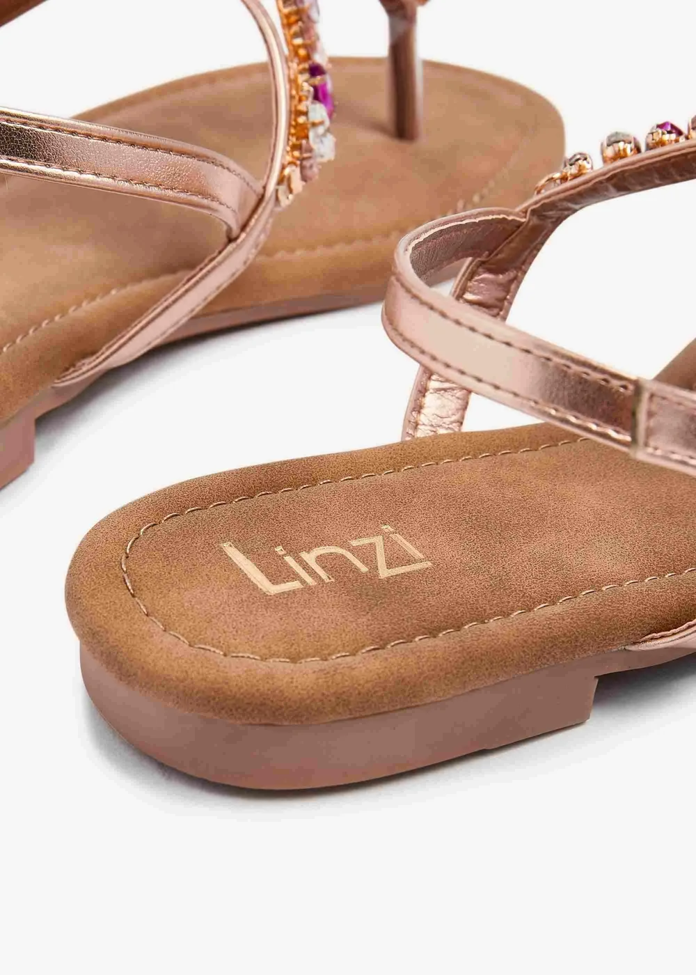Linzi Viola Rose Gold Flat T Bar Large Diamante Trim Sandal - 3 Image 5