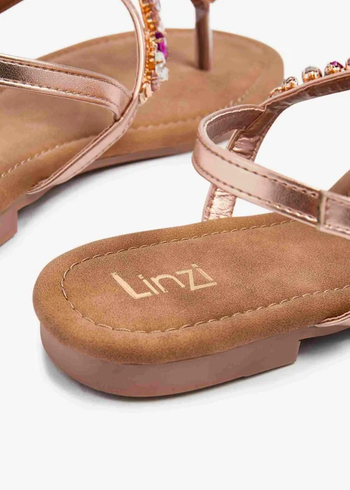 Linzi Viola Rose Gold Flat T Bar Large Diamante Trim Sandal - 3 Image 5
