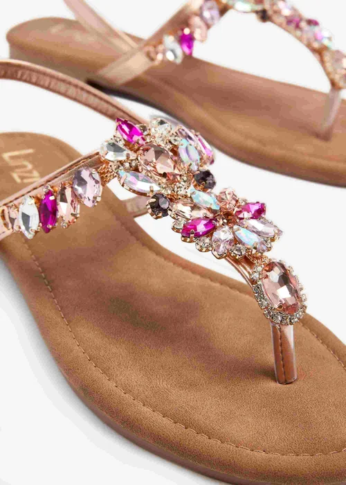 Linzi Viola Rose Gold Flat T Bar Large Diamante Trim Sandal - 3 Image 4