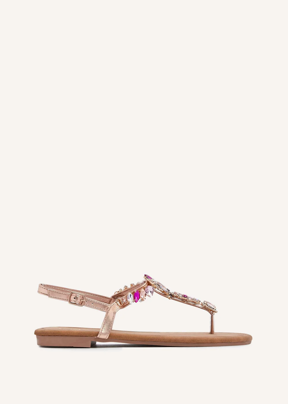 Linzi Viola Rose Gold Flat T Bar Large Diamante Trim Sandal - 3 Image 2