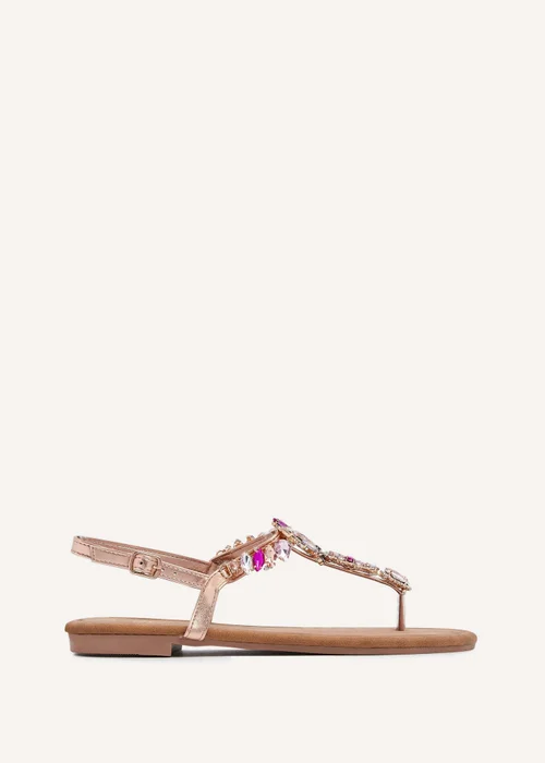 Linzi Viola Rose Gold Flat T Bar Large Diamante Trim Sandal - 3 Image 2
