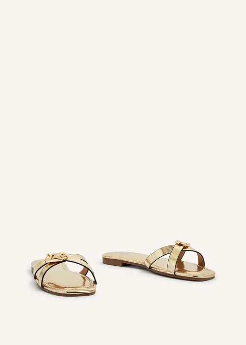 Linzi Yasmin Gold Faux Leather Crossover Slider Sandal - 3 Image 3