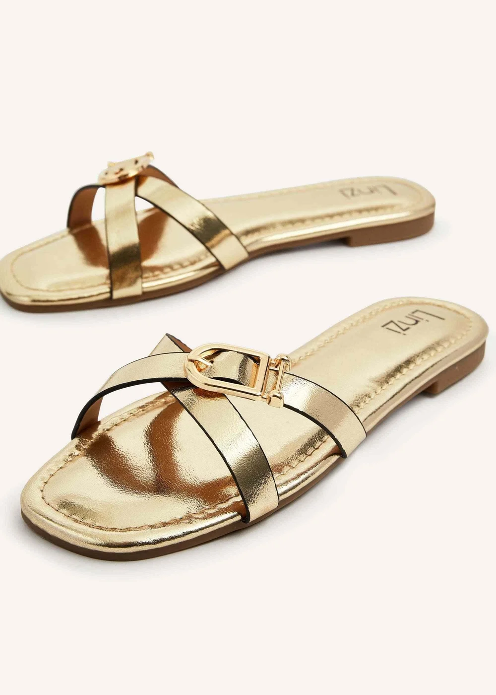 Linzi Yasmin Gold Faux Leather Crossover Slider Sandal - 3 Image 4