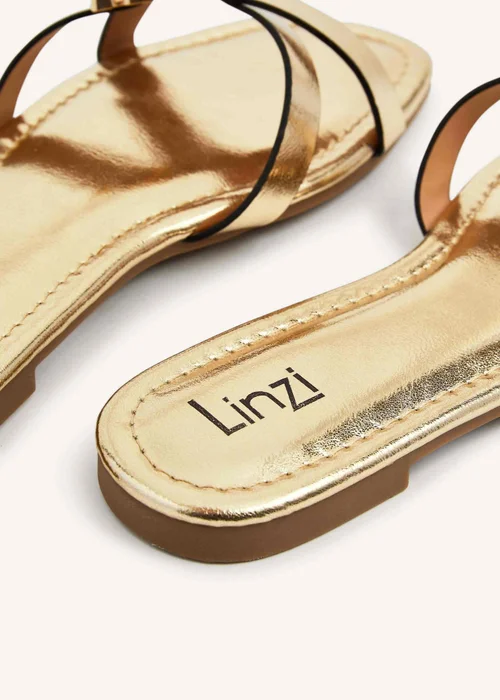 Linzi Yasmin Gold Faux Leather Crossover Slider Sandal - 3 Image 5