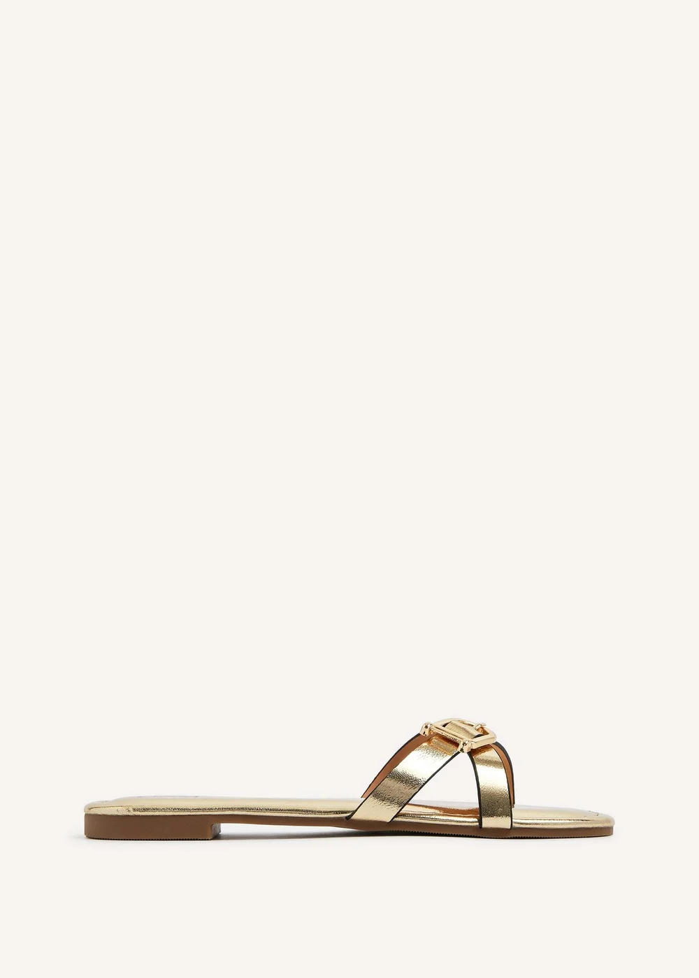 Linzi Yasmin Gold Faux Leather Crossover Slider Sandal - 3 Image 2