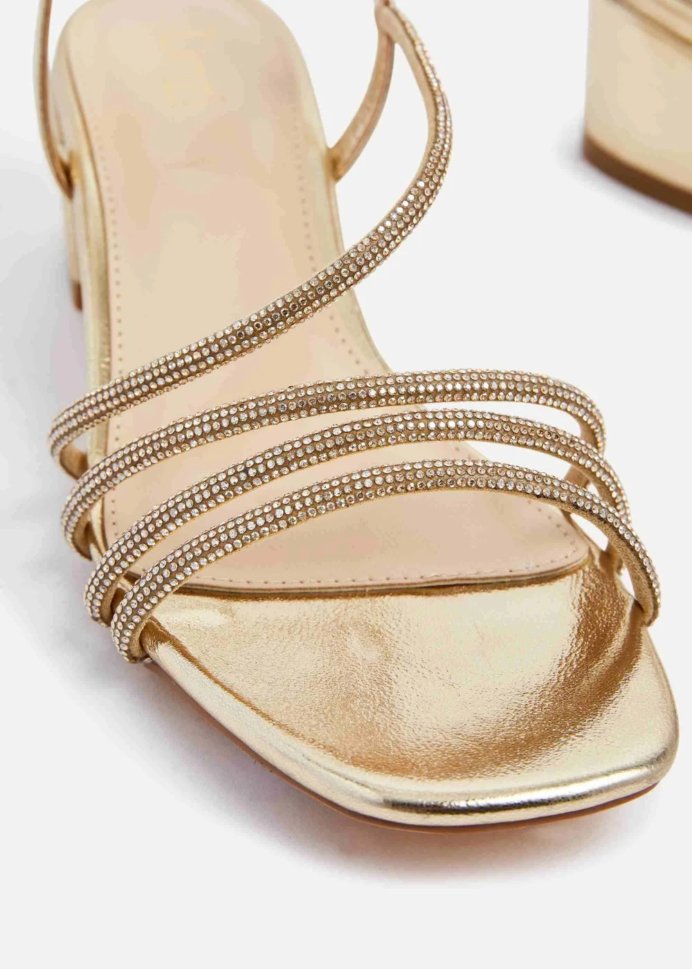 Linzi Riri Gold Faux Leather Diamante Strappy Block Heeled Sandal - 3 Image 4