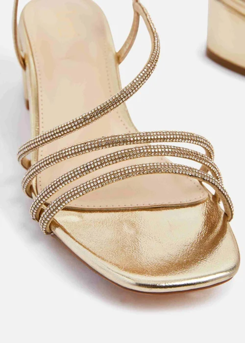 Linzi Riri Gold Faux Leather Diamante Strappy Block Heeled Sandal - 3 Image 4