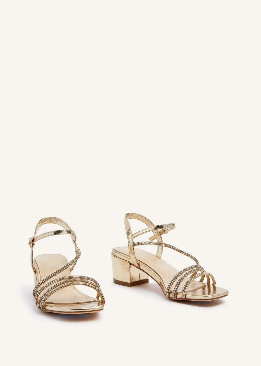 Linzi Riri Gold Faux Leather Diamante Strappy Block Heeled Sandal - 3 Image 3