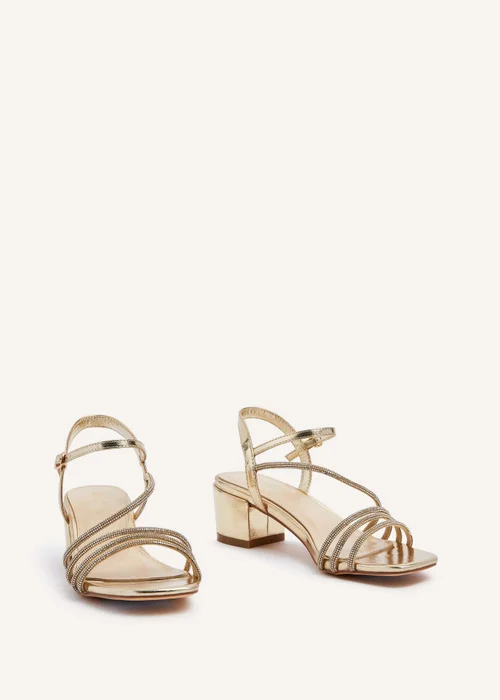 Linzi Riri Gold Faux Leather Diamante Strappy Block Heeled Sandal - 3 Image 3