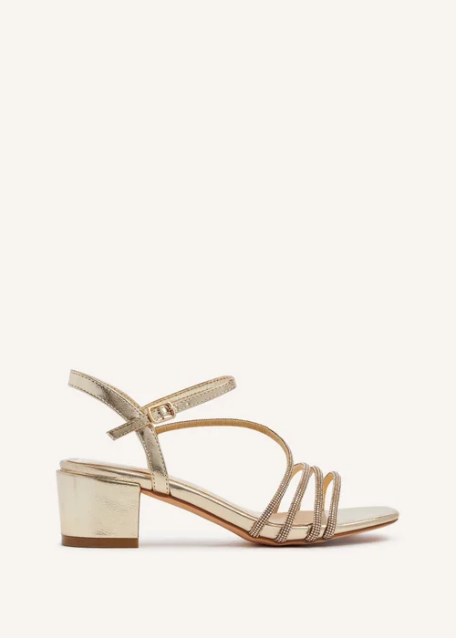 Linzi Riri Gold Faux Leather Diamante Strappy Block Heeled Sandal - 3 Image 2