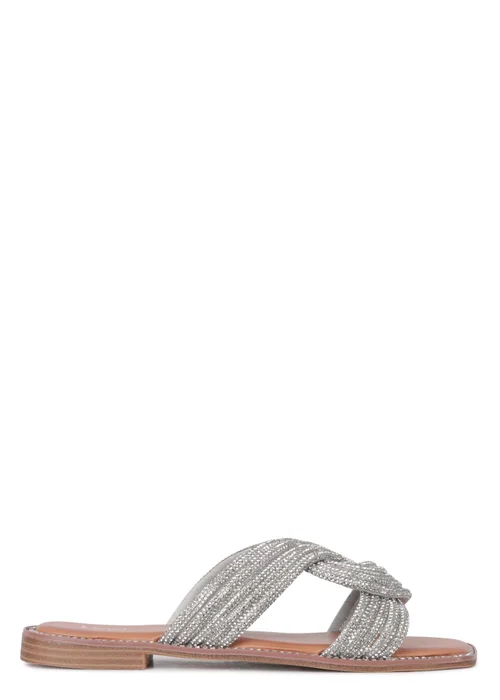 Linzi Sinead Silver Diamante Embellished Flat Sandals - 3 Image 2