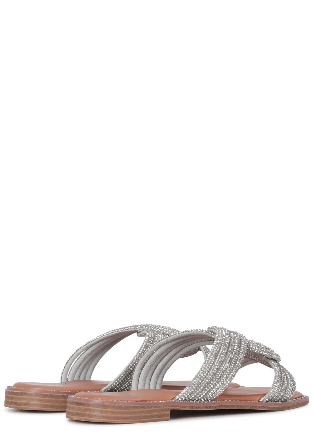 Linzi Sinead Silver Diamante Embellished Flat Sandals - 3 Image 4