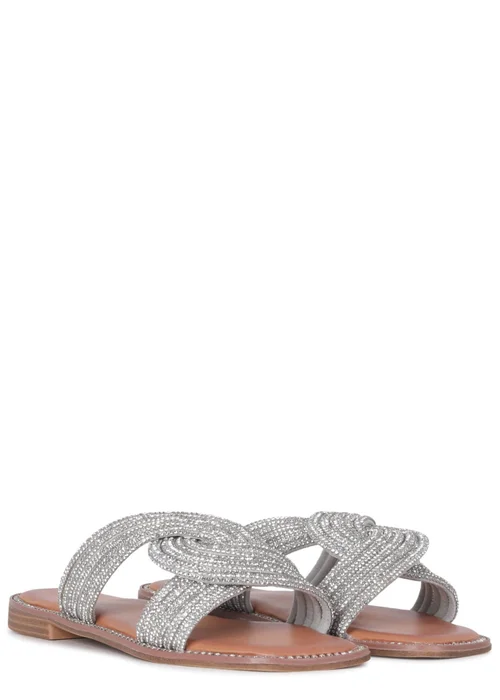 Linzi Sinead Silver Diamante Embellished Flat Sandals - 3 Image 3