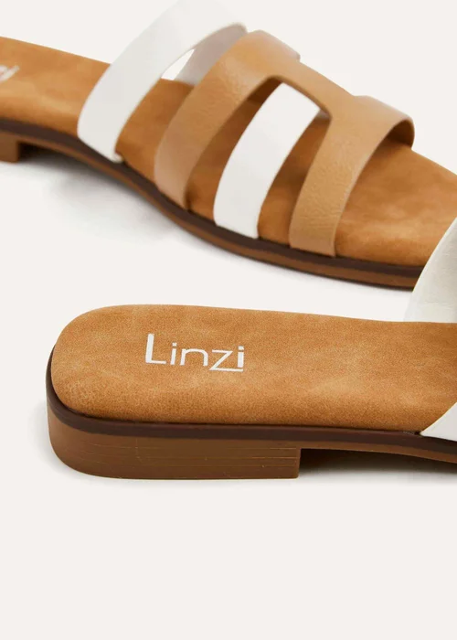 Linzi Eloise White & Nude Faux Leather Interlock Flat Sandals - 3 Image 4