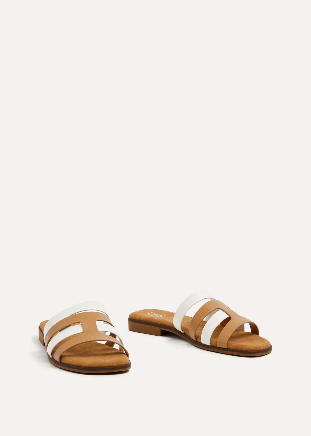 Linzi Eloise White & Nude Faux Leather Interlock Flat Sandals - 3 Image 3