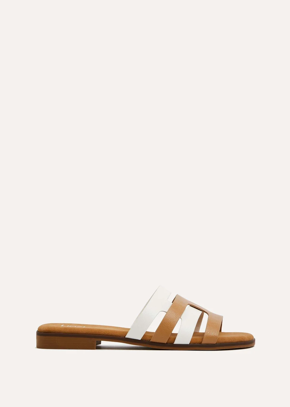Linzi Eloise White & Nude Faux Leather Interlock Flat Sandals - 3 Image 2