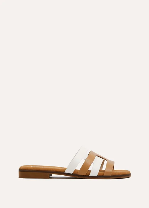 Linzi Eloise White & Nude Faux Leather Interlock Flat Sandals - 3 Image 2