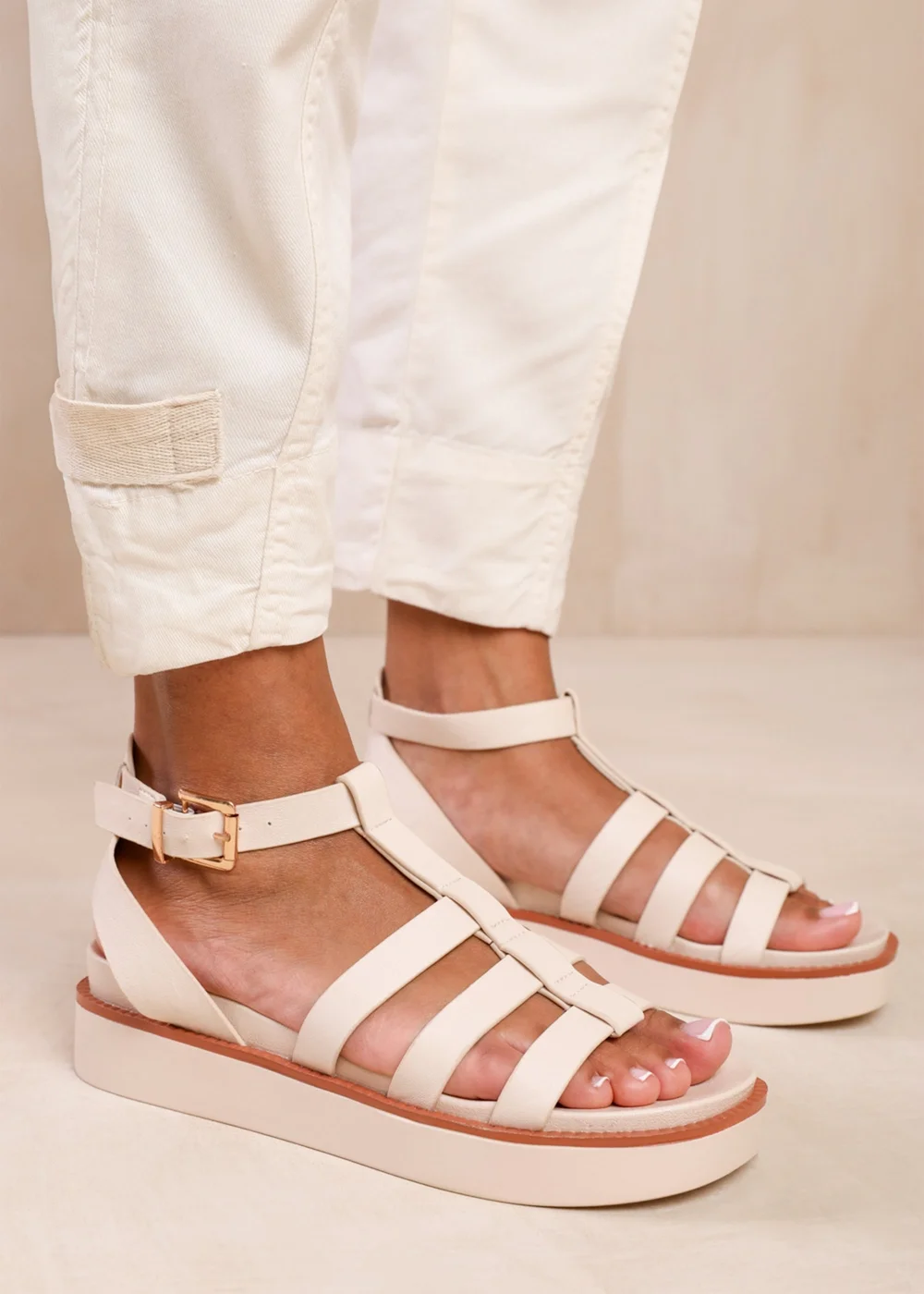 Where's That From Dubai Mid Platform Gladiator Strap Cream - Size 4 Image 1