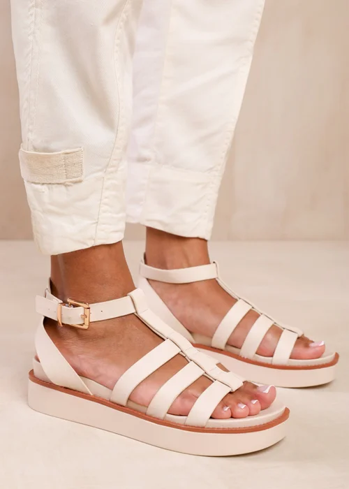 Where's That From Dubai Mid Platform Gladiator Strap Cream - Size 4 Image 1
