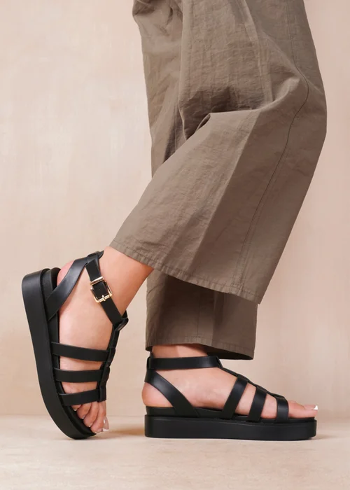 Where's That From Dubai Wide-Fit Mid Platform Gladiator Strap Black - 3 Image 3